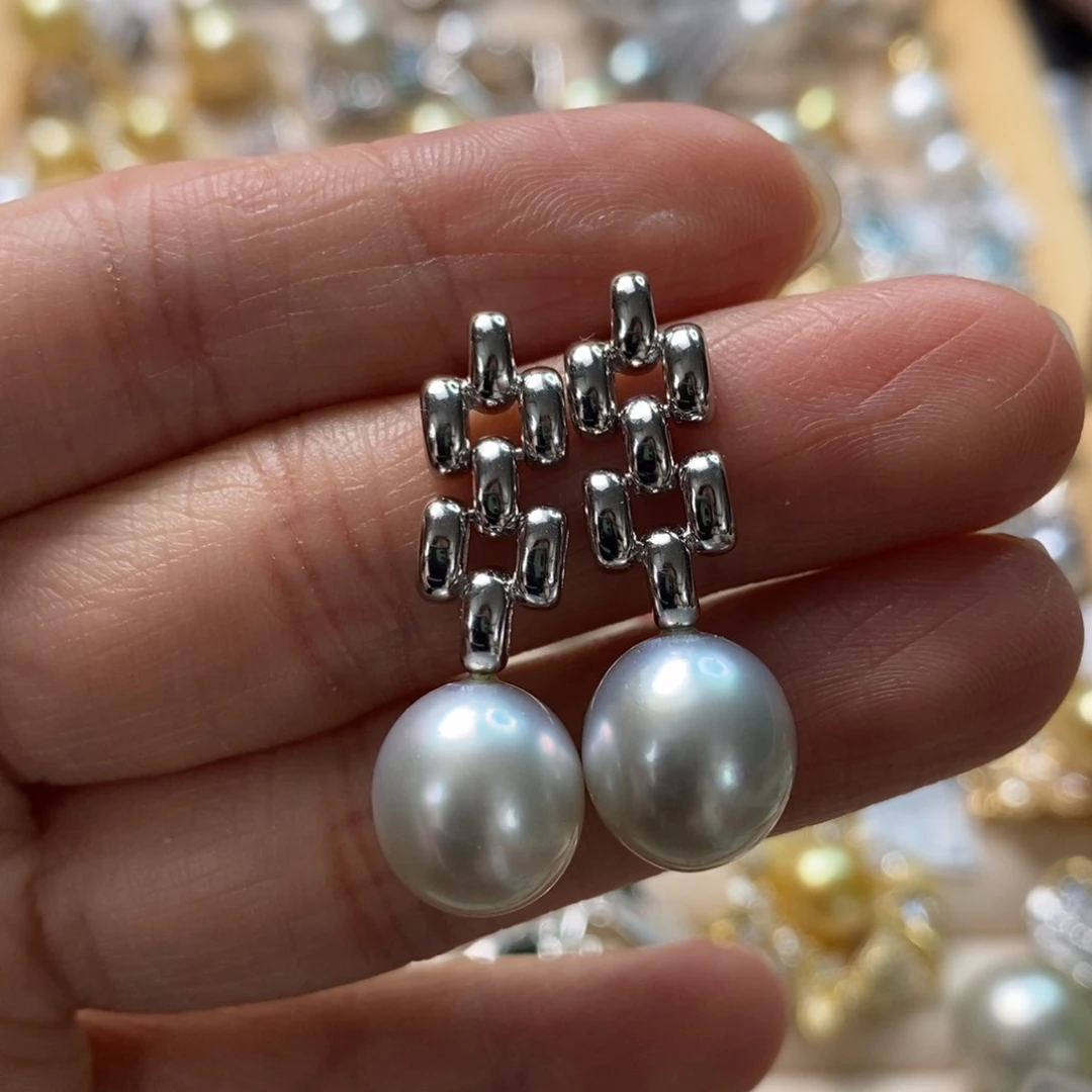 海水珍珠耳饰银S925镶嵌
