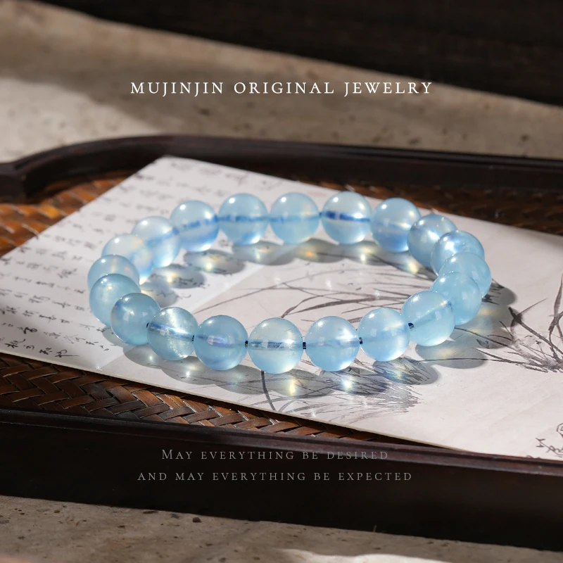 天然海蓝宝约9m手链女款闺蜜串珠手串时尚饰品轻奢YW1093