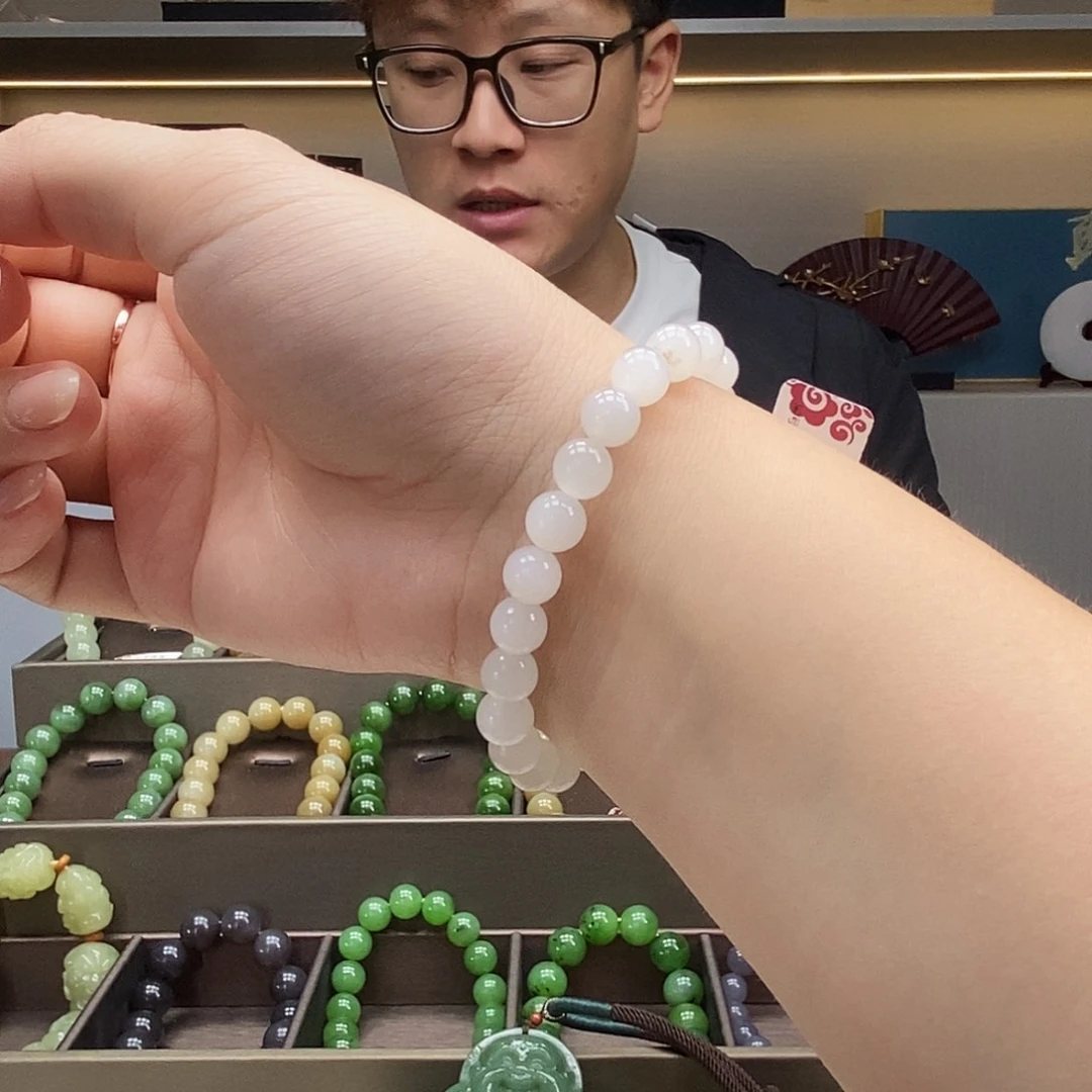 和田玉未镶嵌手串白玉8mm