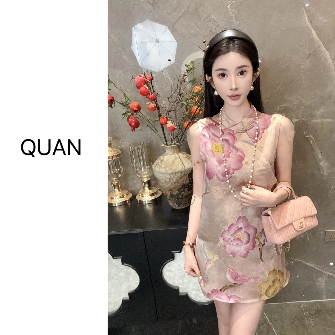 现货【梦笔生花】新中式休闲显瘦印染桑蚕丝夏季国风薄款无袖上衣