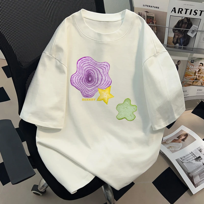 jtrt卡通趣味花朵印花短袖t恤男女休闲百搭休闲日系学院风上衣ins