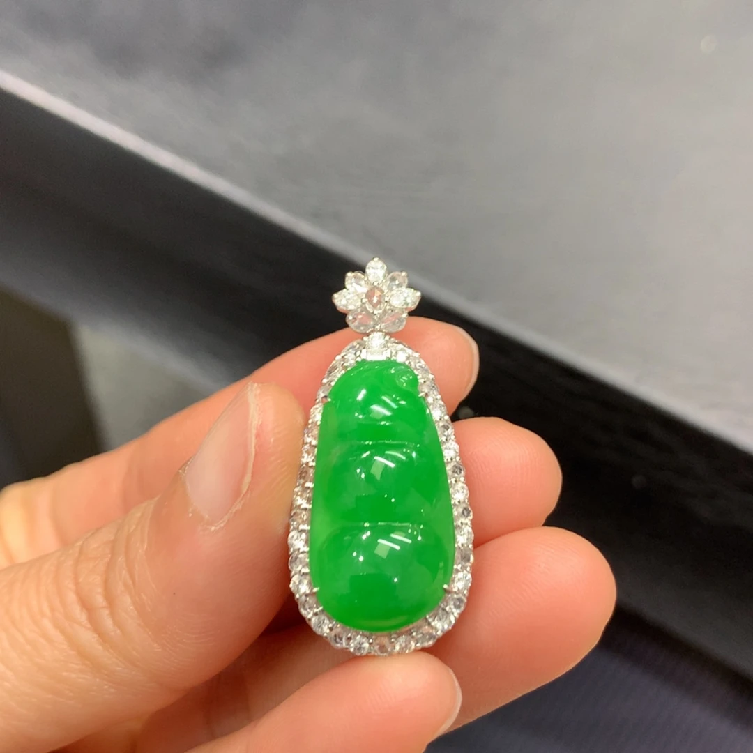 翡翠18K金镶嵌吊坠(不含链)