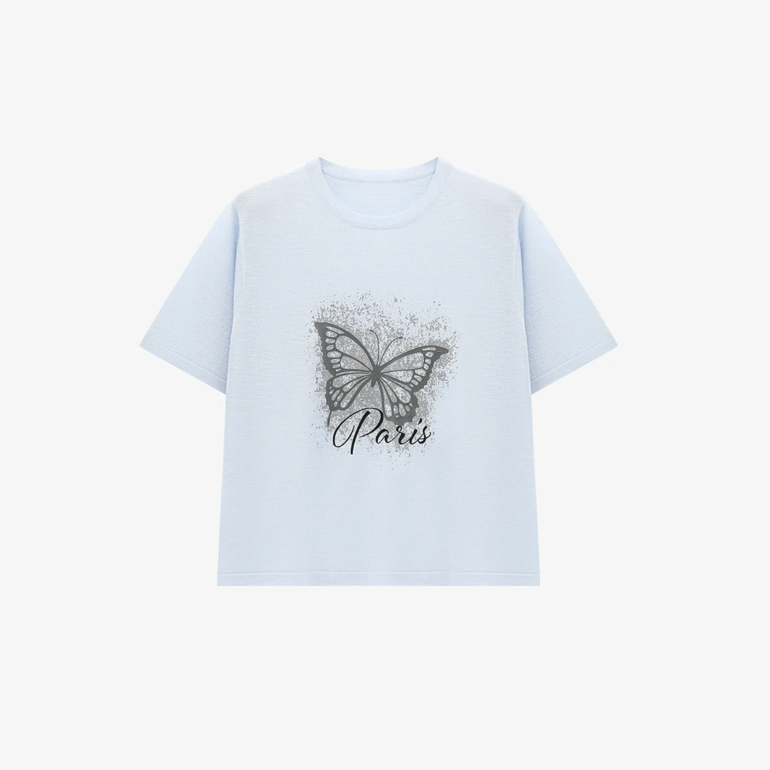 蓝色时尚休闲百搭春夏印花圆领套头针织衫3781-HM-839【如如专享】