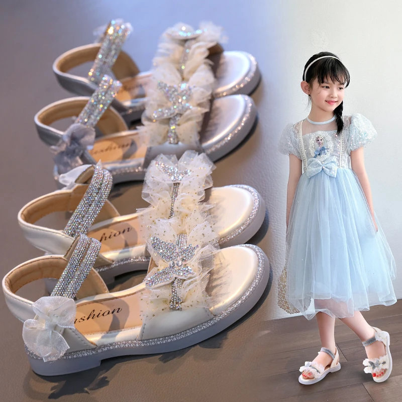 【六一】女童凉鞋水晶公主鞋2025新款夏季小女孩软底蝴蝶结闪亮时尚