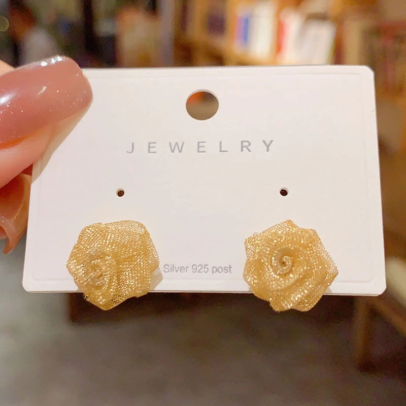 合金耳饰 复古金属花瓣耳钉玫瑰的故事环银针百搭网红耳饰