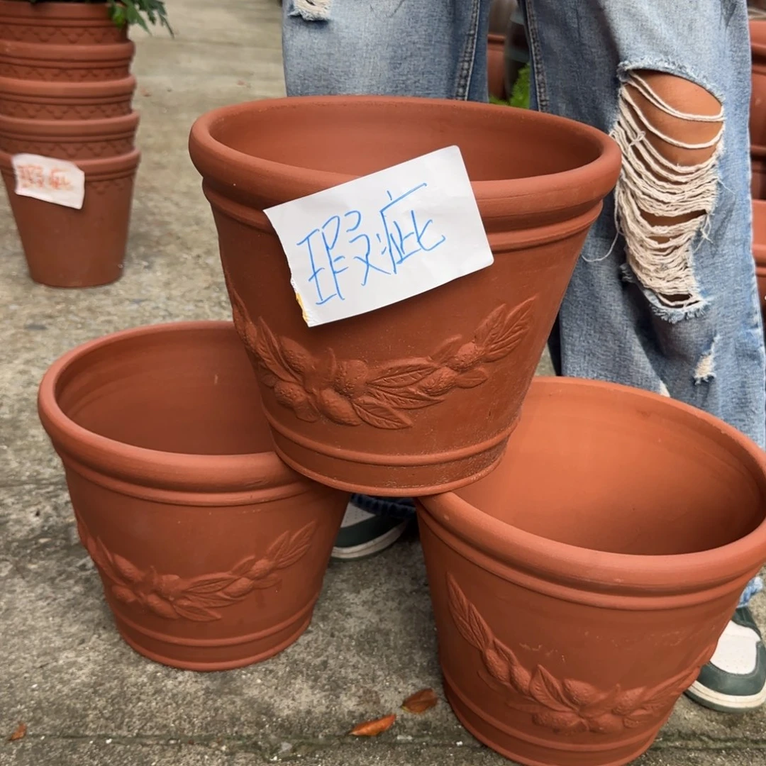 花盆朱泥口30高24宜兴紫砂瑕疵粗糙花泥