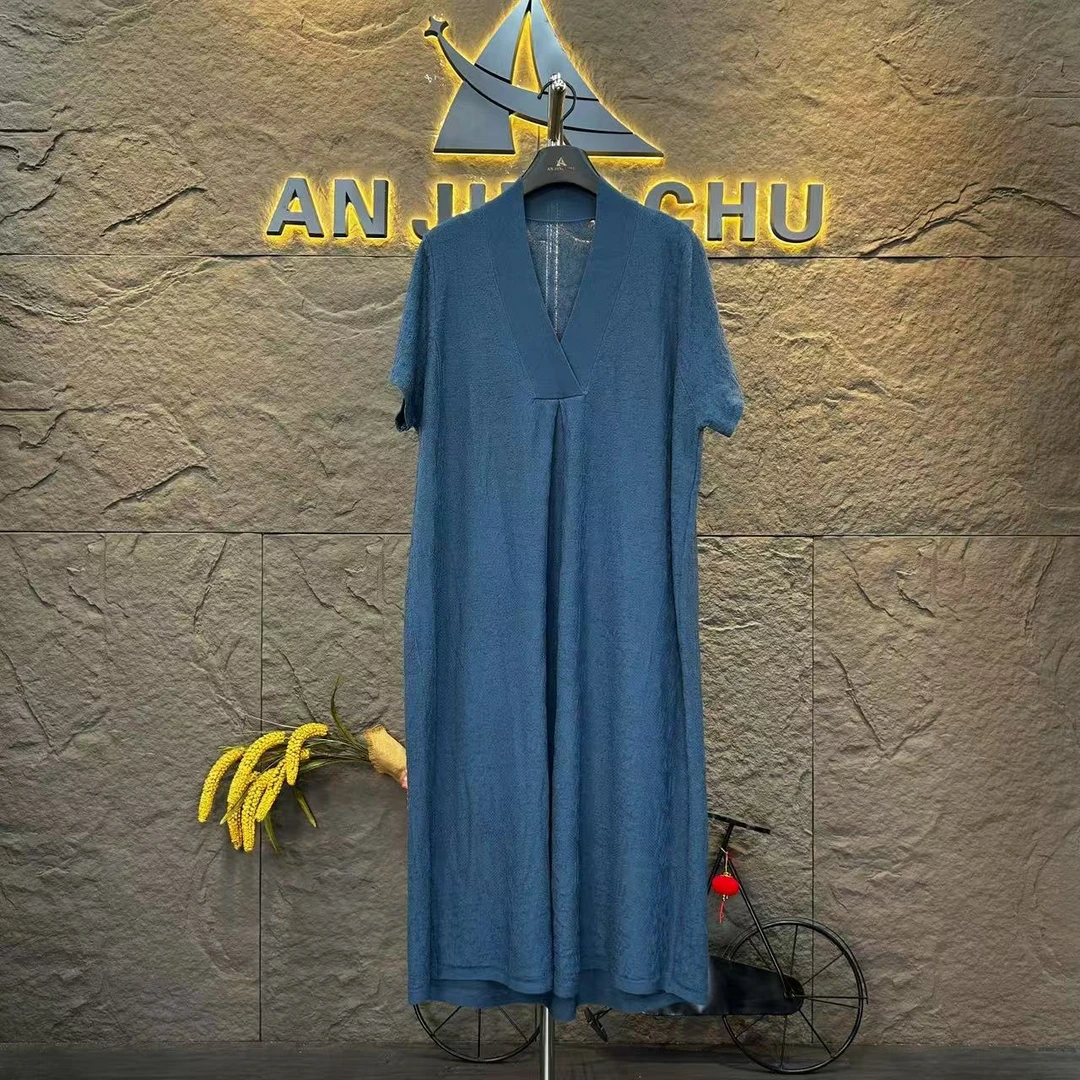 101  夏款时尚上档次洋气高档中长款蓝色连衣裙