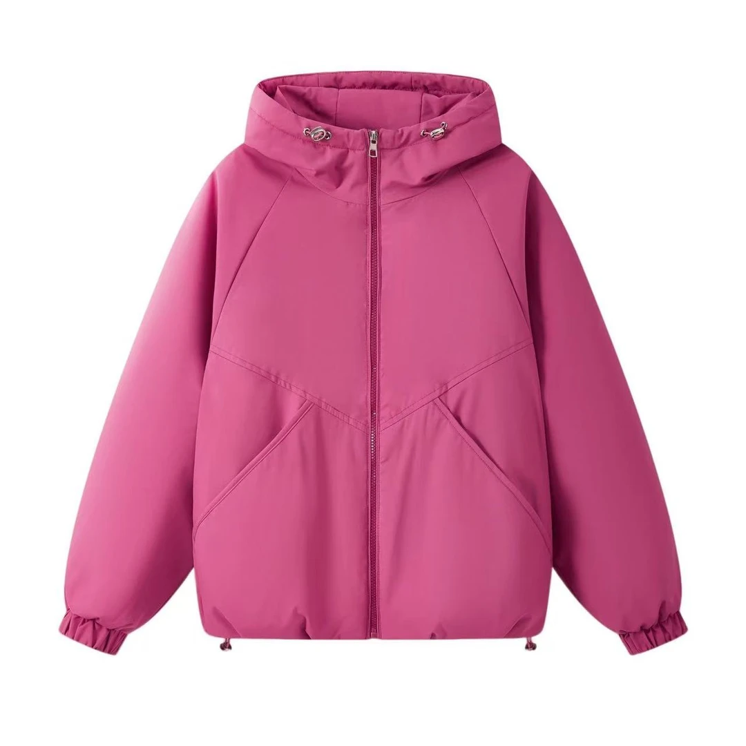 2025秋冬新款连帽棉服短款外套抽绳休闲宽松长袖冲锋衣棉服夹克