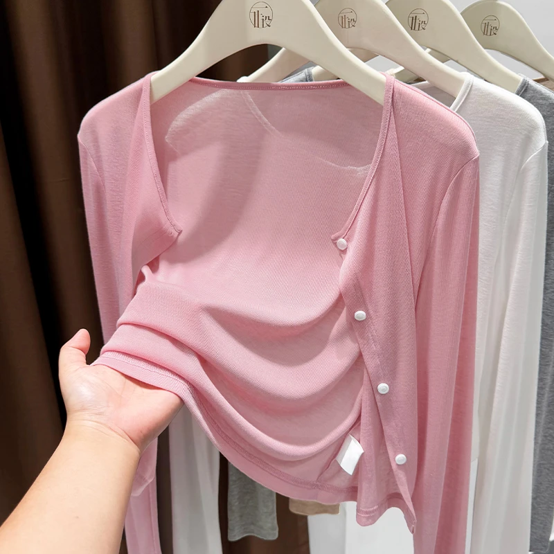 红色圆领薄款长袖针织开衫女秋季新款配连衣裙外搭小披肩短款外套