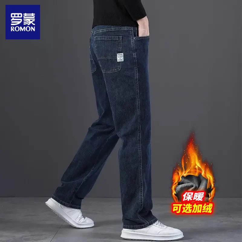 罗蒙秋冬款加绒加厚男士牛仔裤男款爆款2025新款宽松直筒休闲裤子