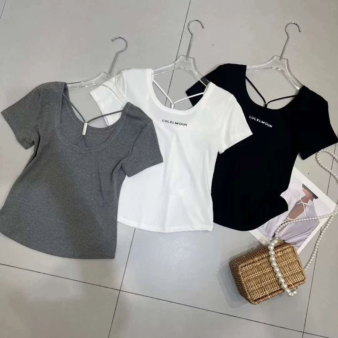 印花凉感常规短袖拼接U型领T恤百搭不规则athflow风