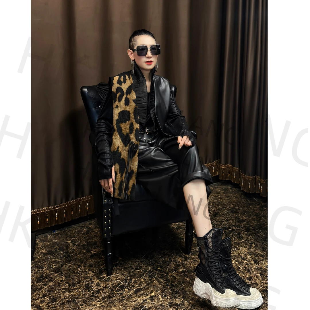 HK 时尚拼接豹纹个性网红复古长款马夹1126#