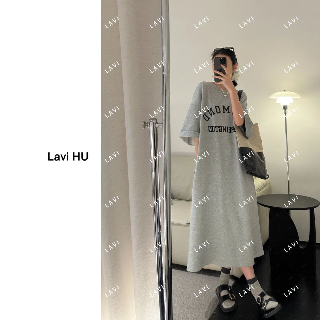 纽约街头的报纸 休闲时尚潮流百搭美式宽松字母大T连衣裙966