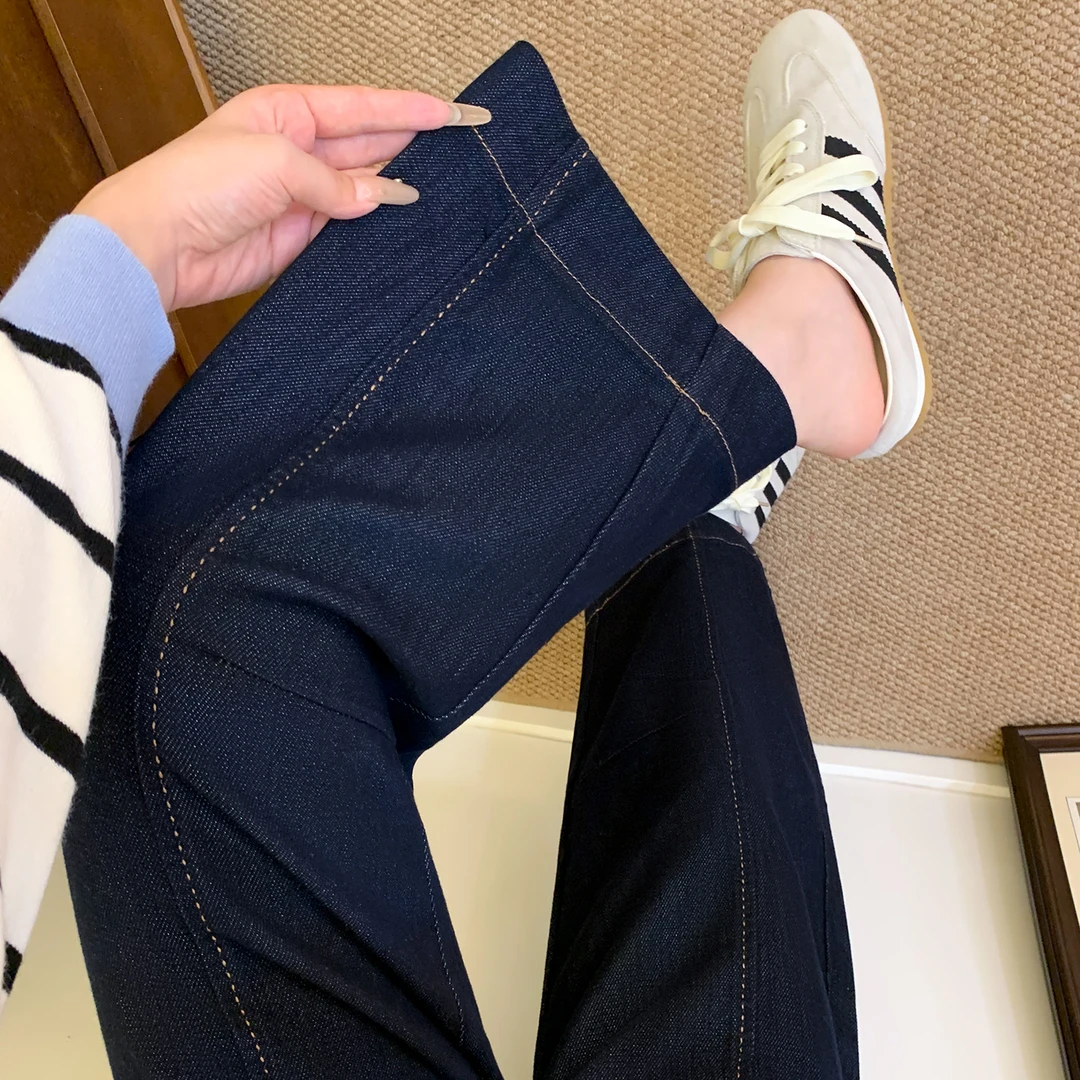 九分弯刀牛仔裤女2025秋季新款胖mm梨型身材弹力高腰宽松阔腿裤子