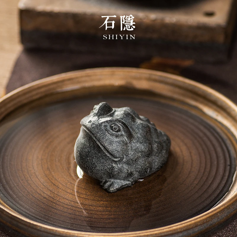 石隐茶宠摆件变色纯手工乌金石头可养金蟾茶盘饰品玩创意招财礼品
