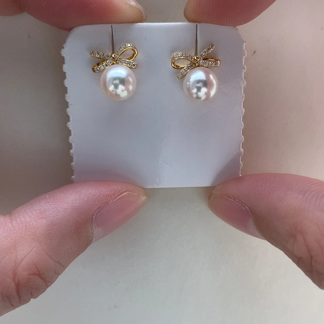 银S925镶嵌海水珍珠耳饰7.5-8mm ak