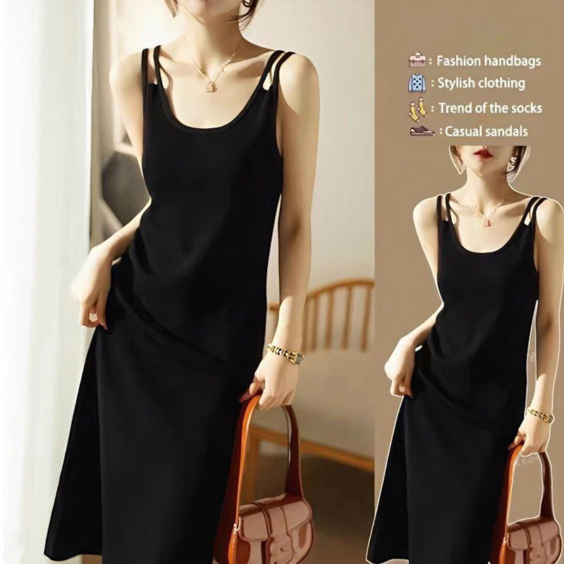 吊带背心女夏季打底裙内穿外搭连衣裙中长款睡裙显瘦气质黑色百搭