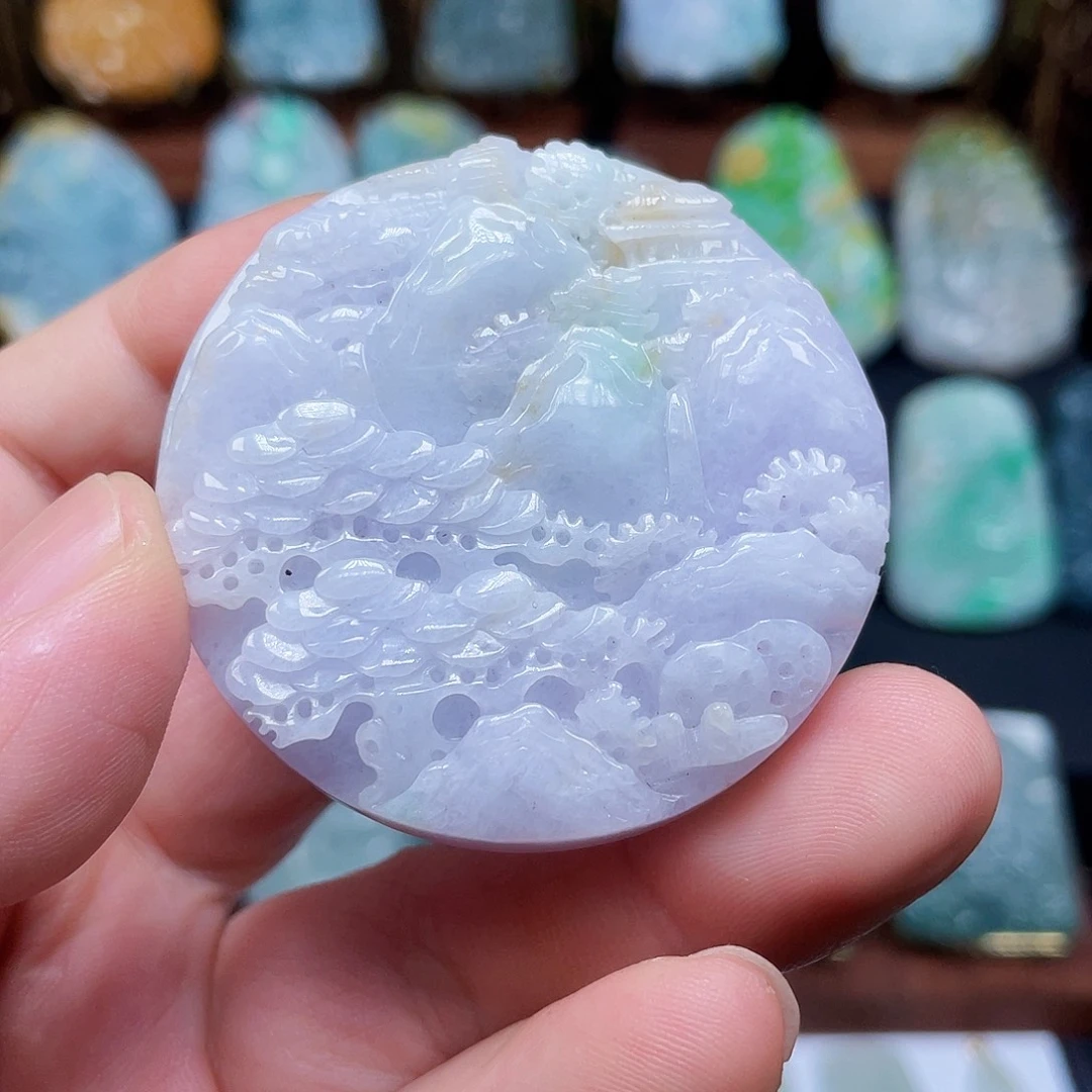 翡翠未镶嵌颈饰紫罗兰山水