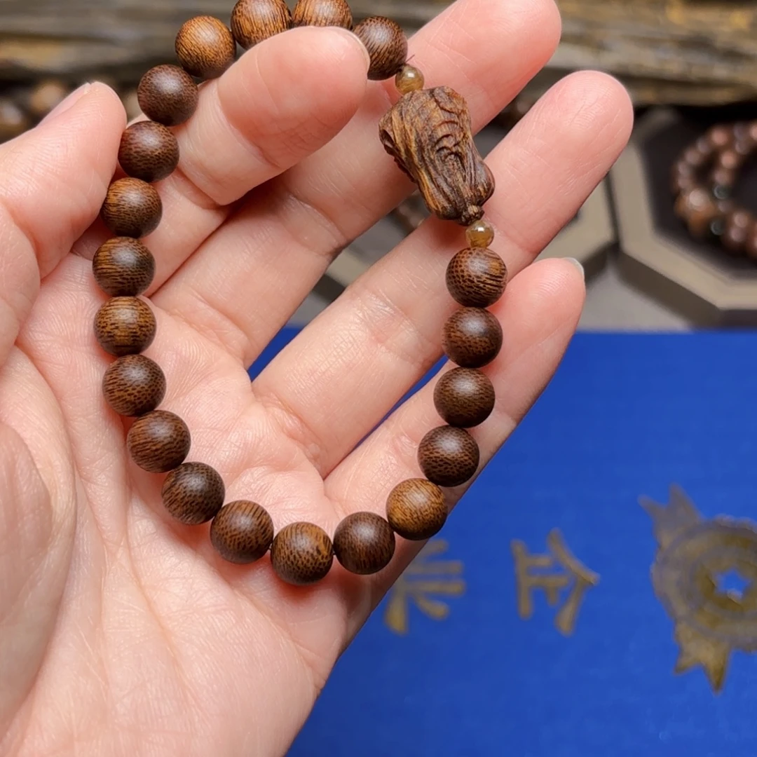 手串沉香越南富森红土0.8熟结料➕白棋楠白菜雕刻设计