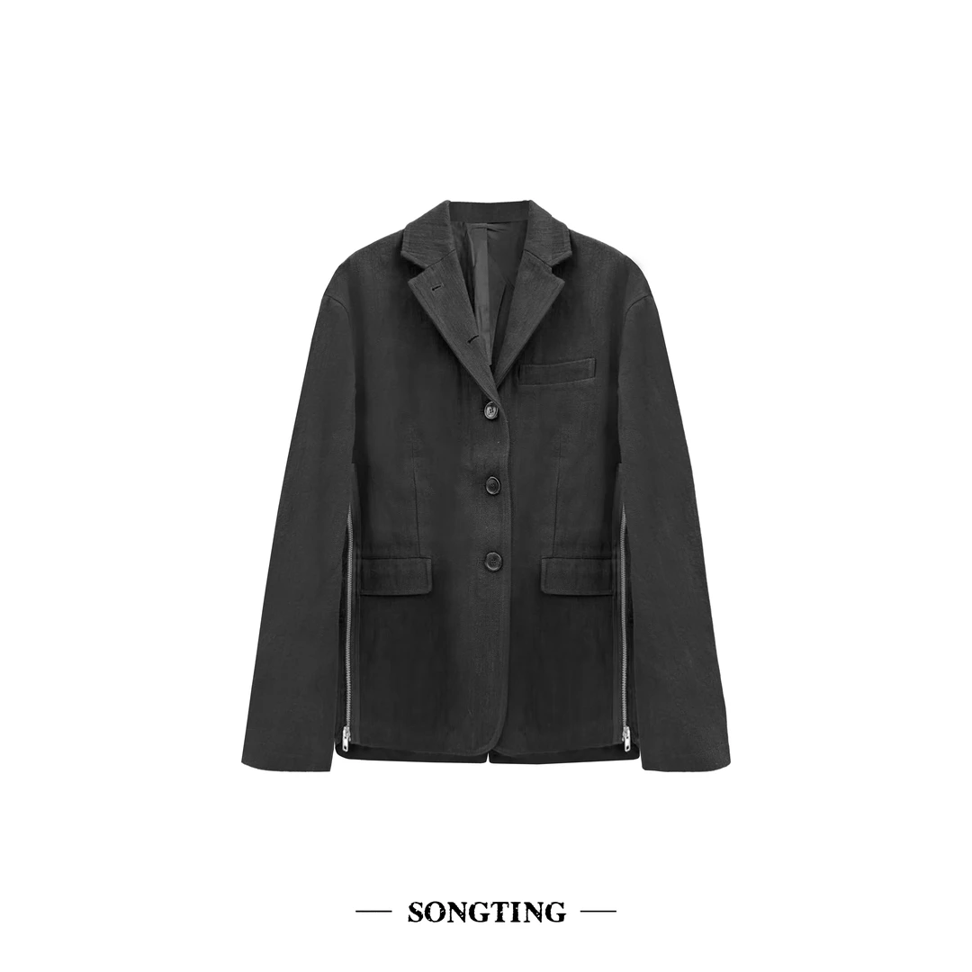 SONG TING｜TOKYO系列基础双侧拉链棉麻西装