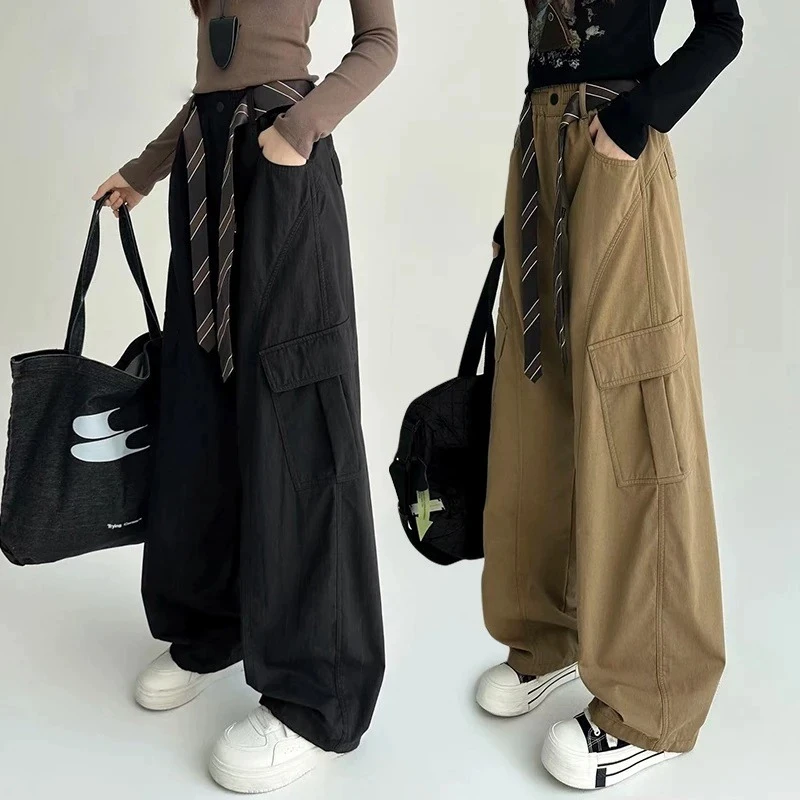 女童工装裤秋装长裤运动裤宽松洋气大童超酷设计感初中生休闲裤子