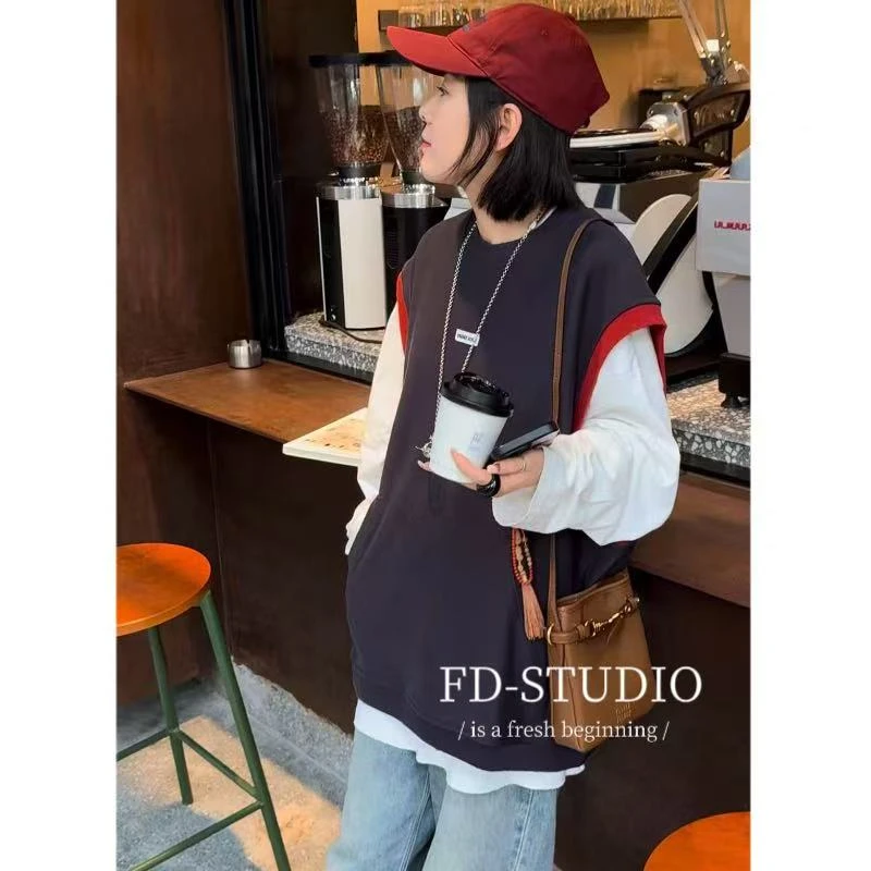 【梵町定制】FD27957秋冬新款撞色毛圈休闲套头马甲