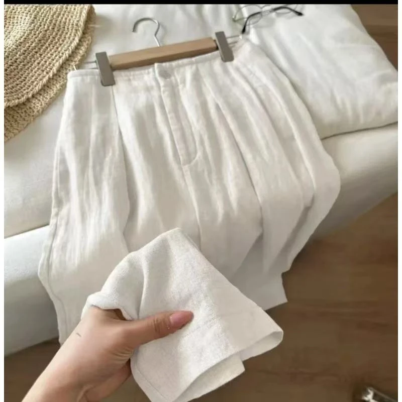 亚麻阔腿裤垂感高胺宽松直筒裤长裤