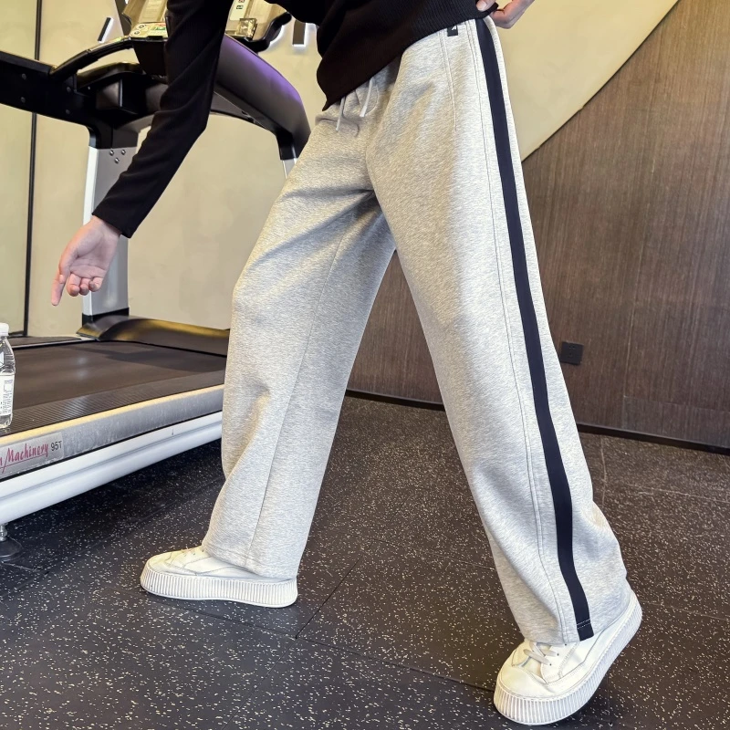 灰色卫裤男士春秋款2025新款爆款直筒宽松阔腿运动男生休闲长裤子
