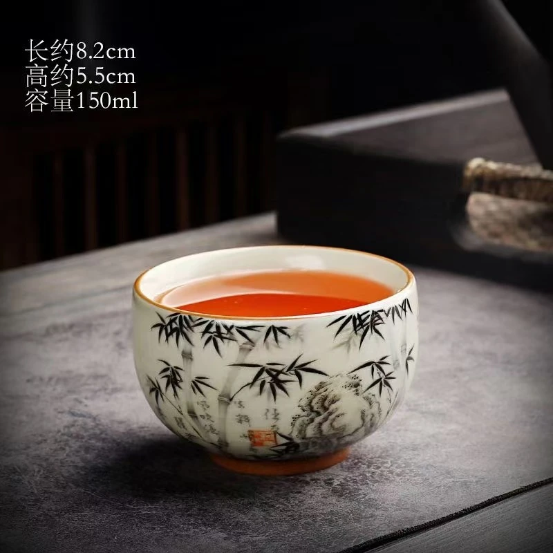 黄汝【水墨竹】铜钱杯-4467