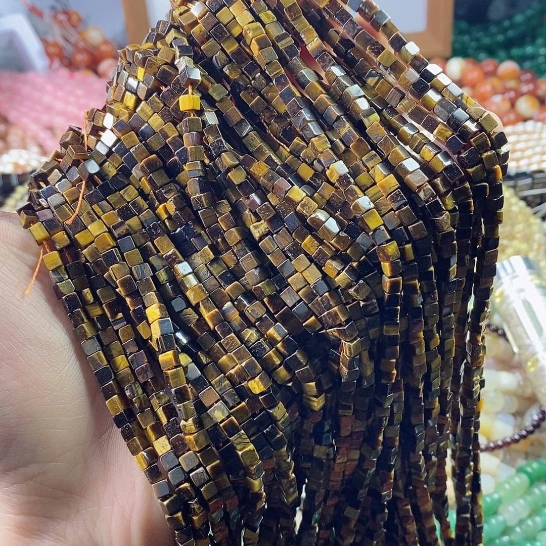 玛瑙/玉髓珠宝半成品未镶嵌一条天然3.5mm黄虎眼石方糖A级