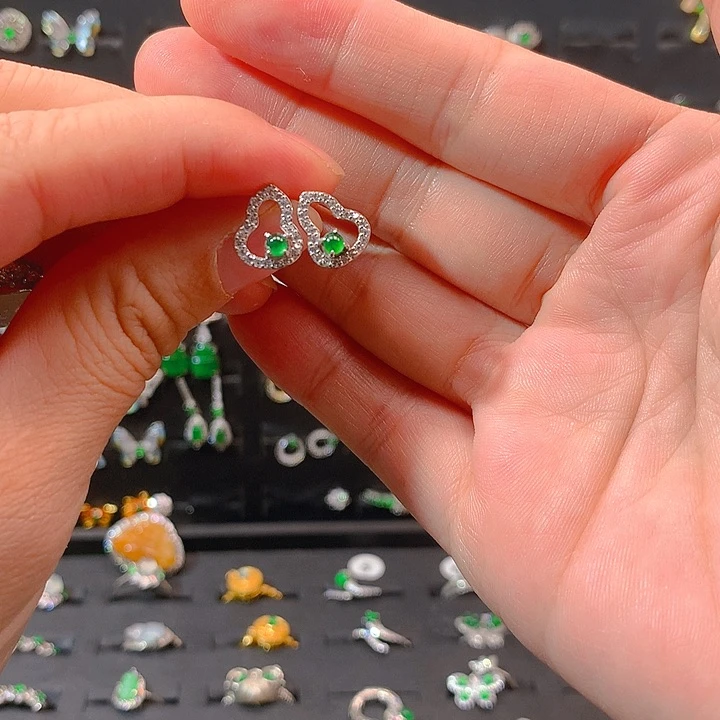 翡翠戒指银S925镶嵌耳钉