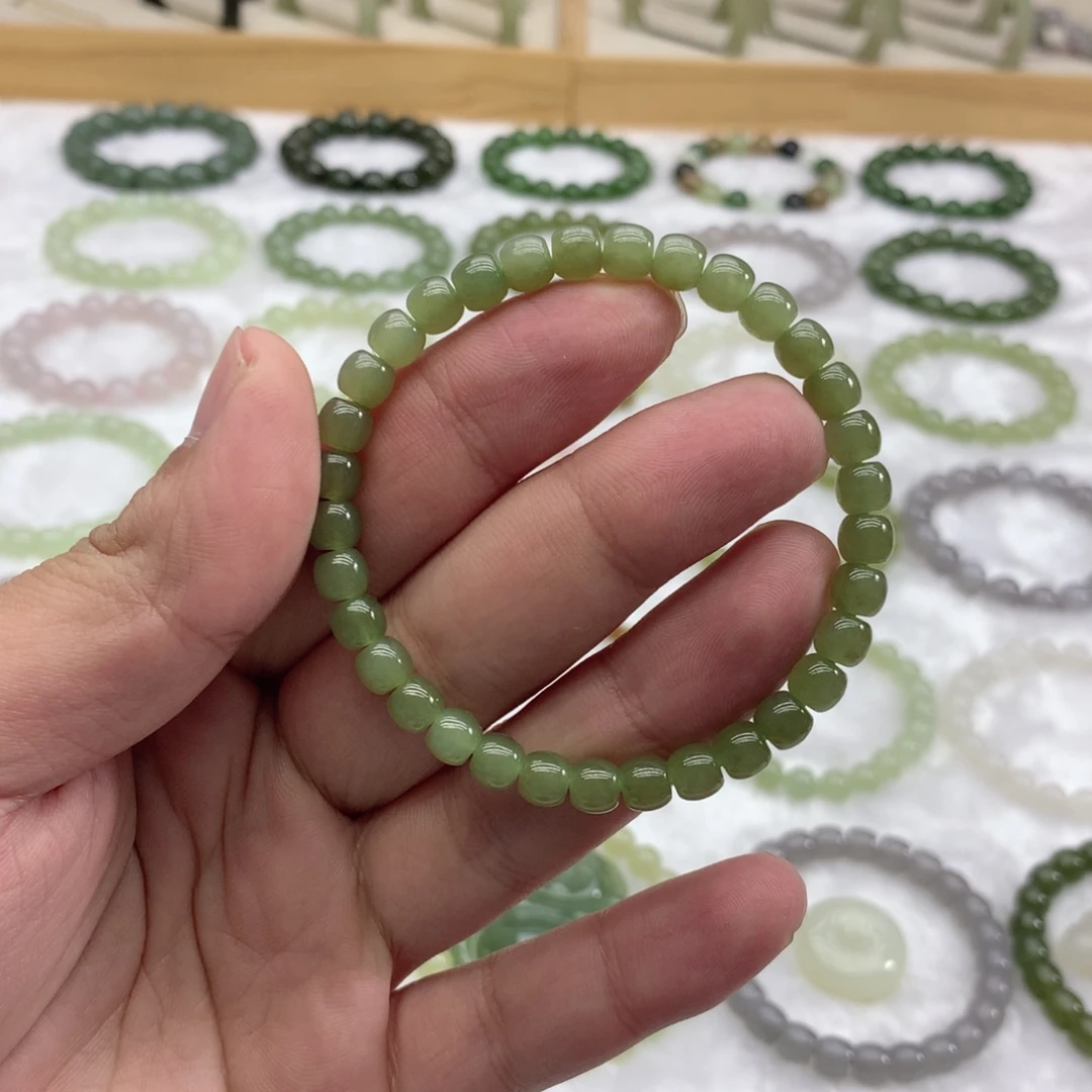和田玉未镶嵌手串（直切湖水绿6）