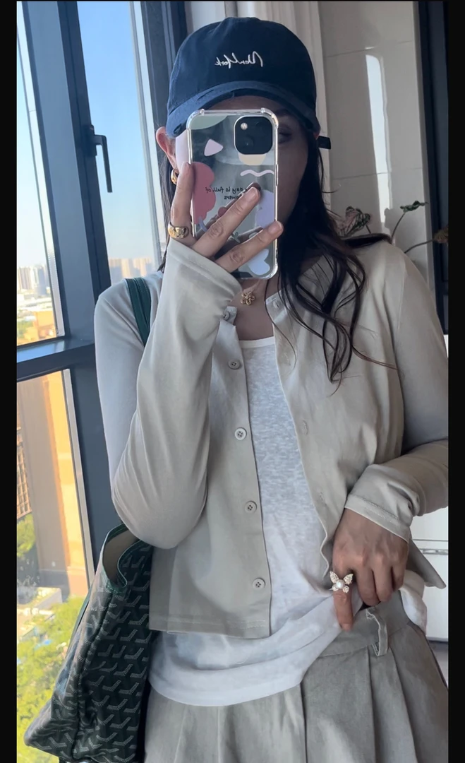 防晒空调衫棉感开衫+吊带背心2025夏季圆领纯色长袖开衫两件套