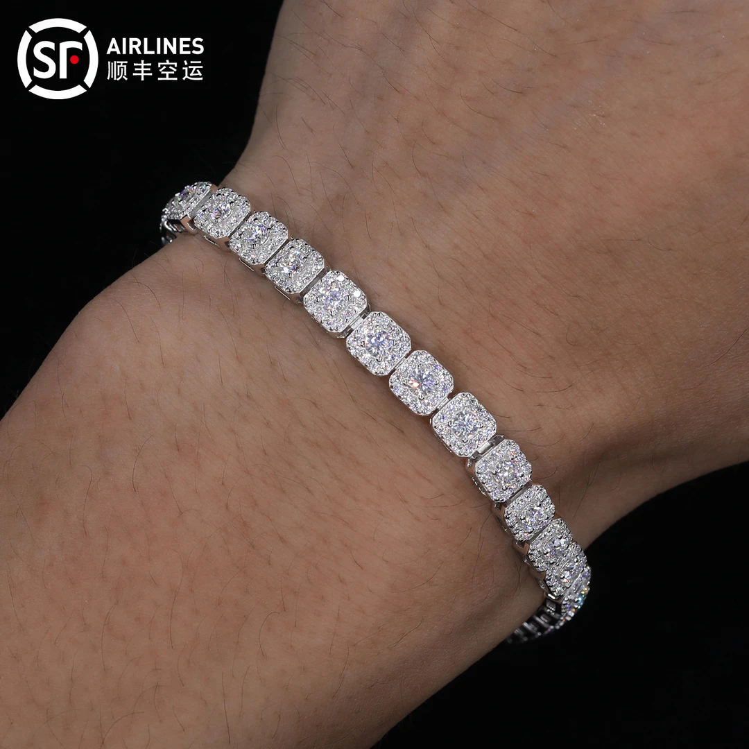 925银莫桑石手链 2025新款925银莫桑钻满钻小冰糖男士手链高级感