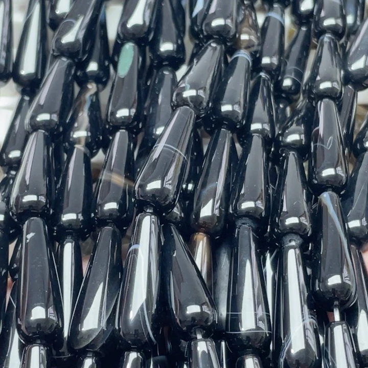 玛瑙/玉髓合金珠宝半成品一条10x30m黑玛瑙水滴