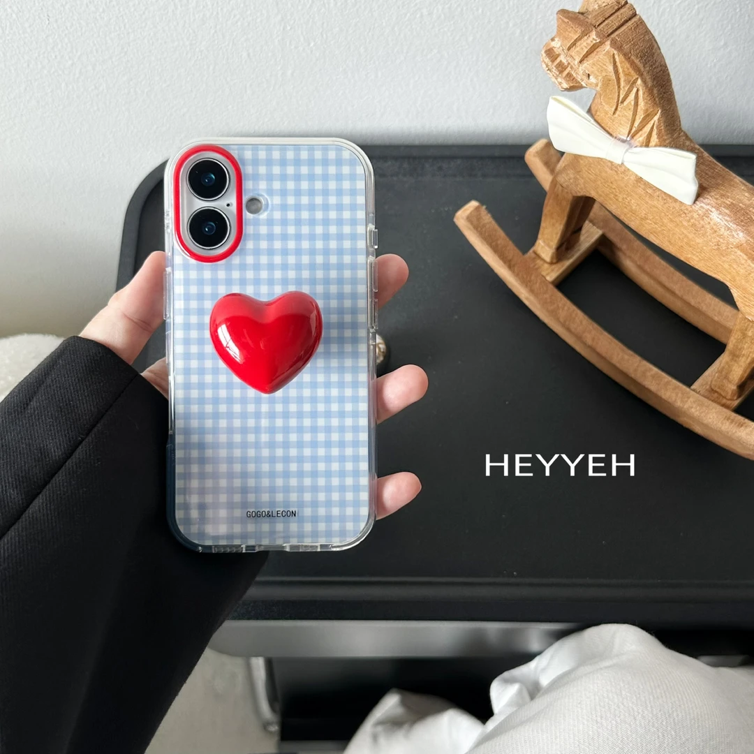 蓝色格纹立体陶瓷支架适用iPhone16pro max苹果17手机壳15防摔14