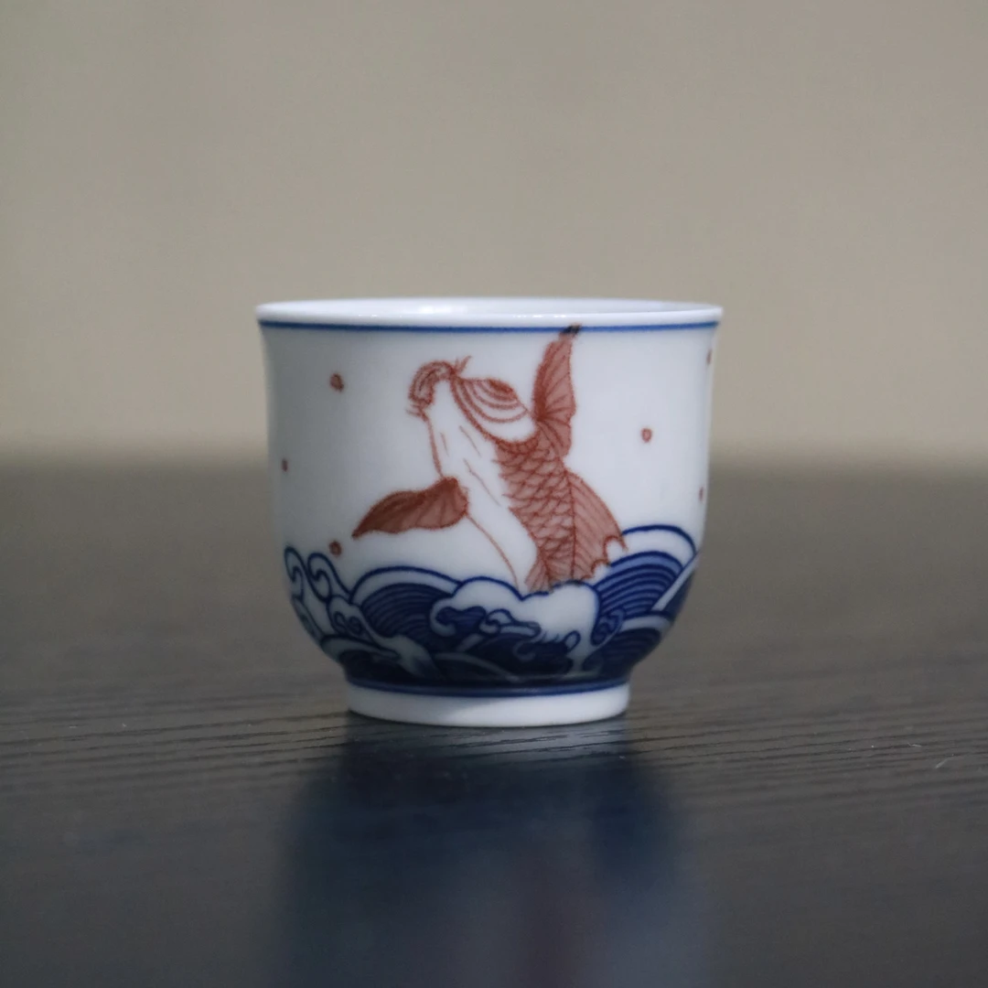 景德镇 雨溪山房 手工手绘 海水鱼杯