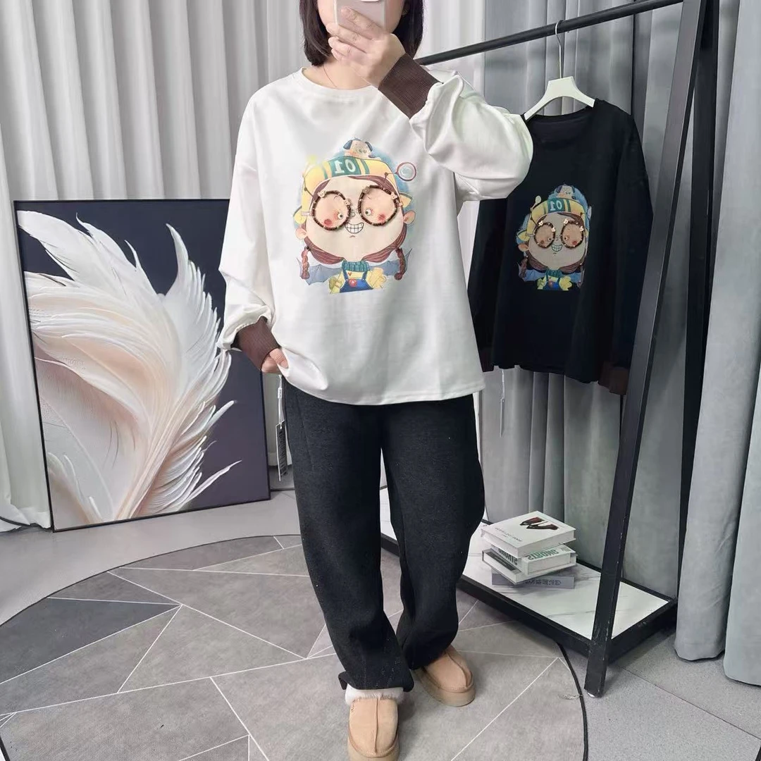 【米莱奇】26春季新款女韩版印花长袖卡通趣味卫-6108