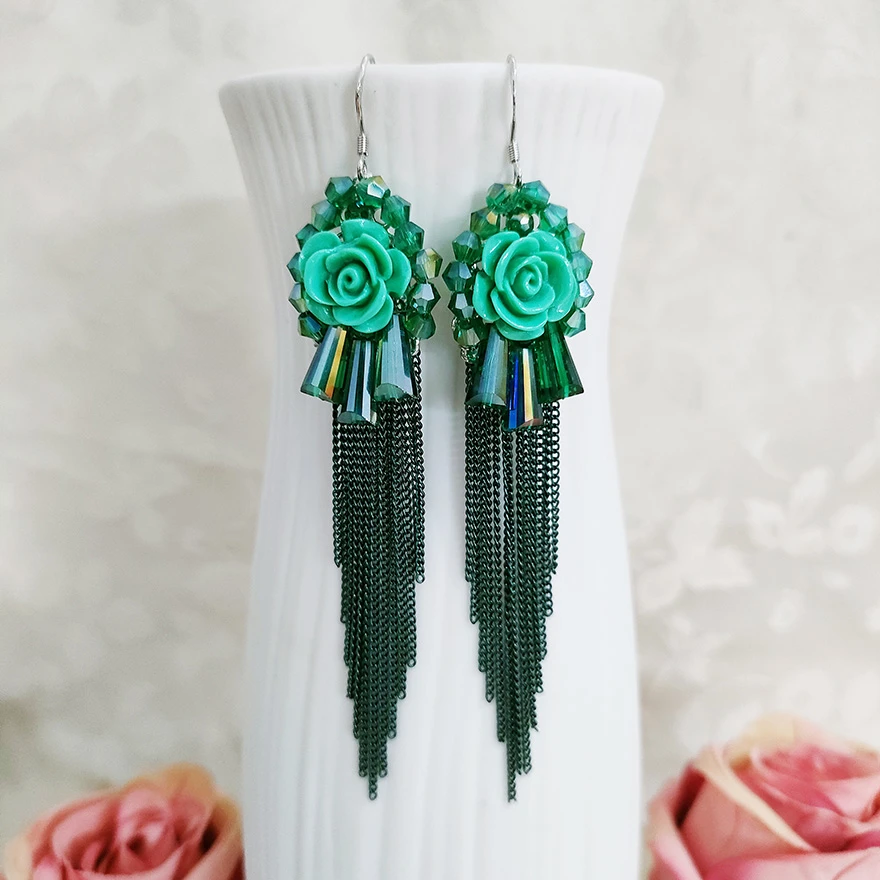 铜合金玻璃耳饰 民族风手工耳环个性流苏耳饰1711