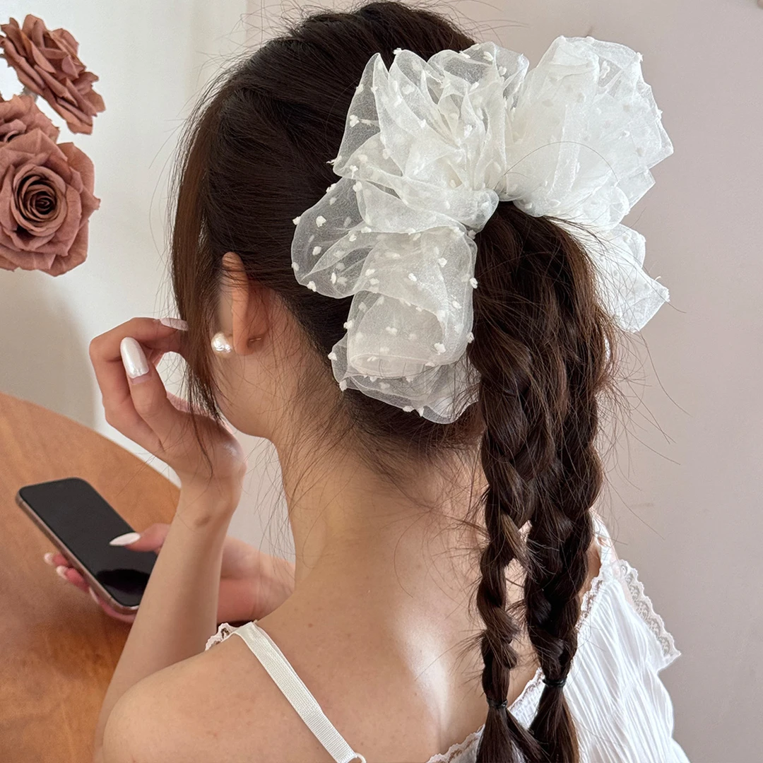复古刺绣点网纱头花2025新款大肠发圈女高级感头绳简约扎头发皮筋