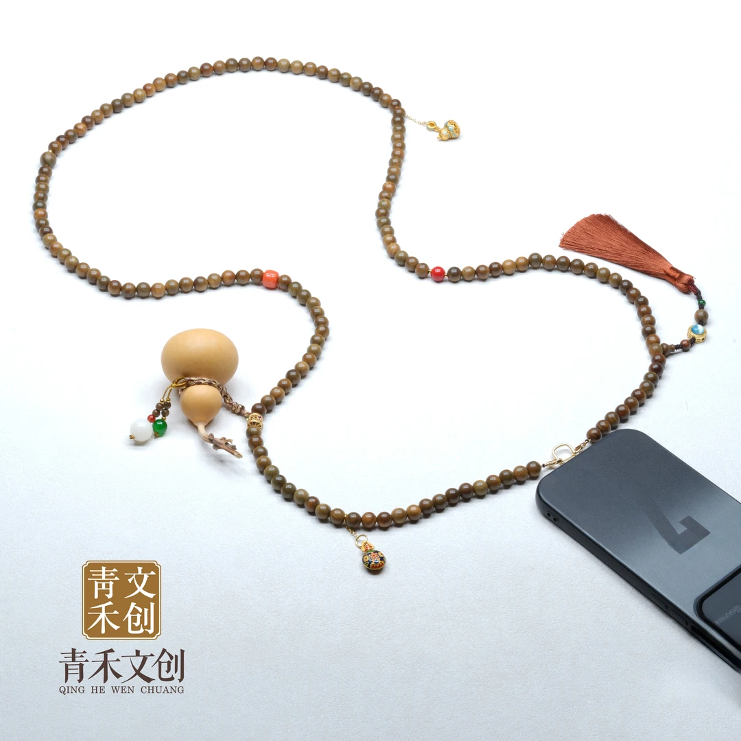 南岳 • 大幂幂福禄寿同款葫芦绿檀斜挎链防丢链手机挂绳8mm