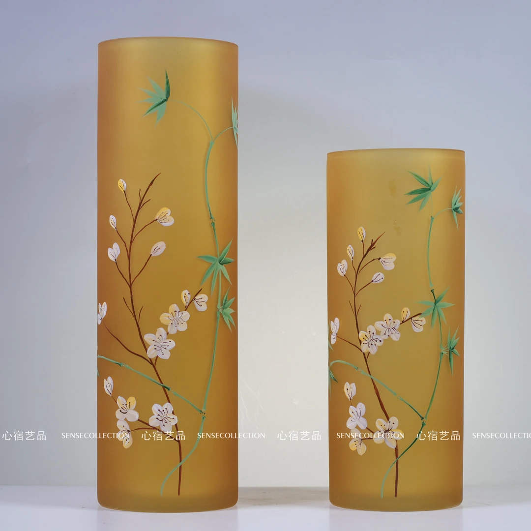 【心宿艺品】新款直筒手绘花瓶高端美院老师手工绘画插花琉璃花瓶