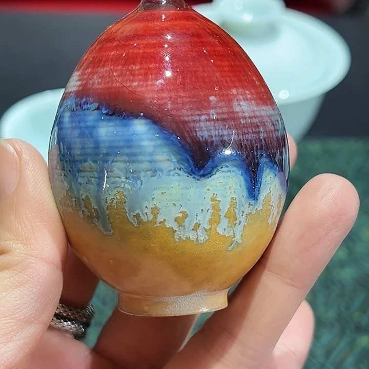 手工胎高温颜色釉小花插