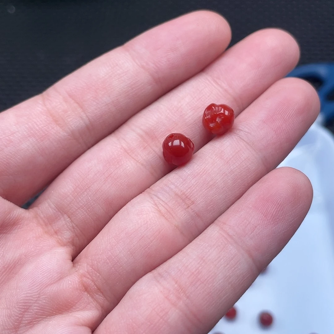南红玛瑙7mm柿子红佛头一组2颗未镶嵌