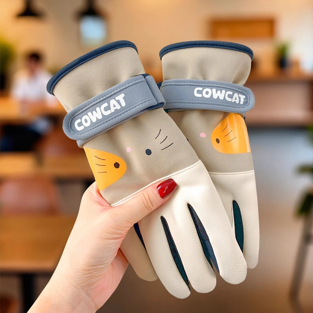 可爱加绒加厚学生户外跑步手套冬季骑车防风手套防滑手套女冬季