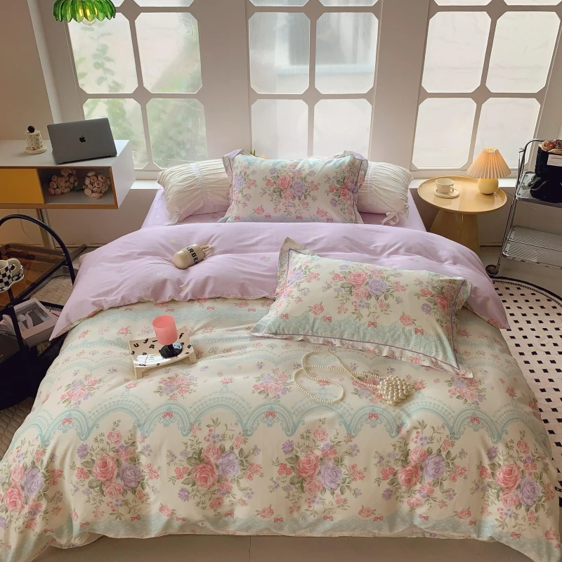 纯棉四件套全棉小清新1.5/1.8床田园风床上用品四季款