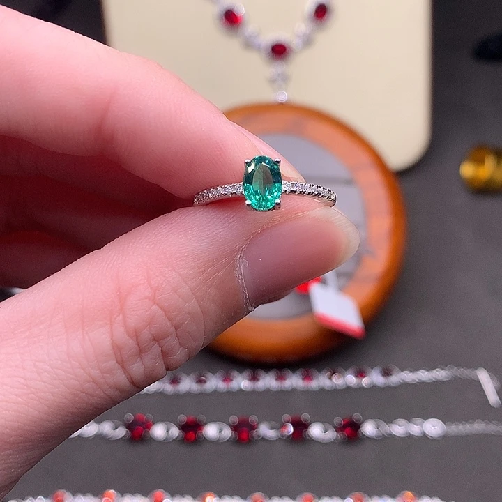 戒指祖母绿银S925镶嵌