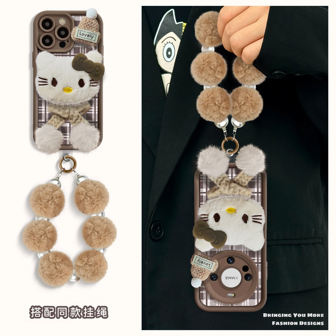 适用于苹果16华为OPPO小米VIVO高颜值凯蒂皮纹LJ阶梯手机壳AA0360