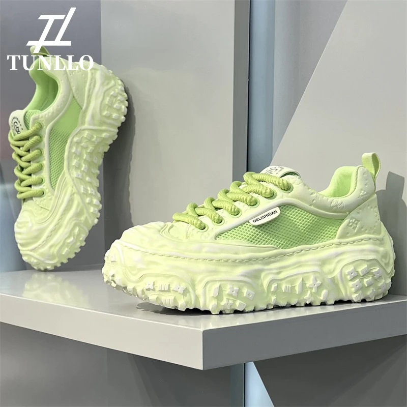 时尚潮牌原创做旧老爹鞋男夏季透气网布轻便增高百搭厚底休闲男鞋