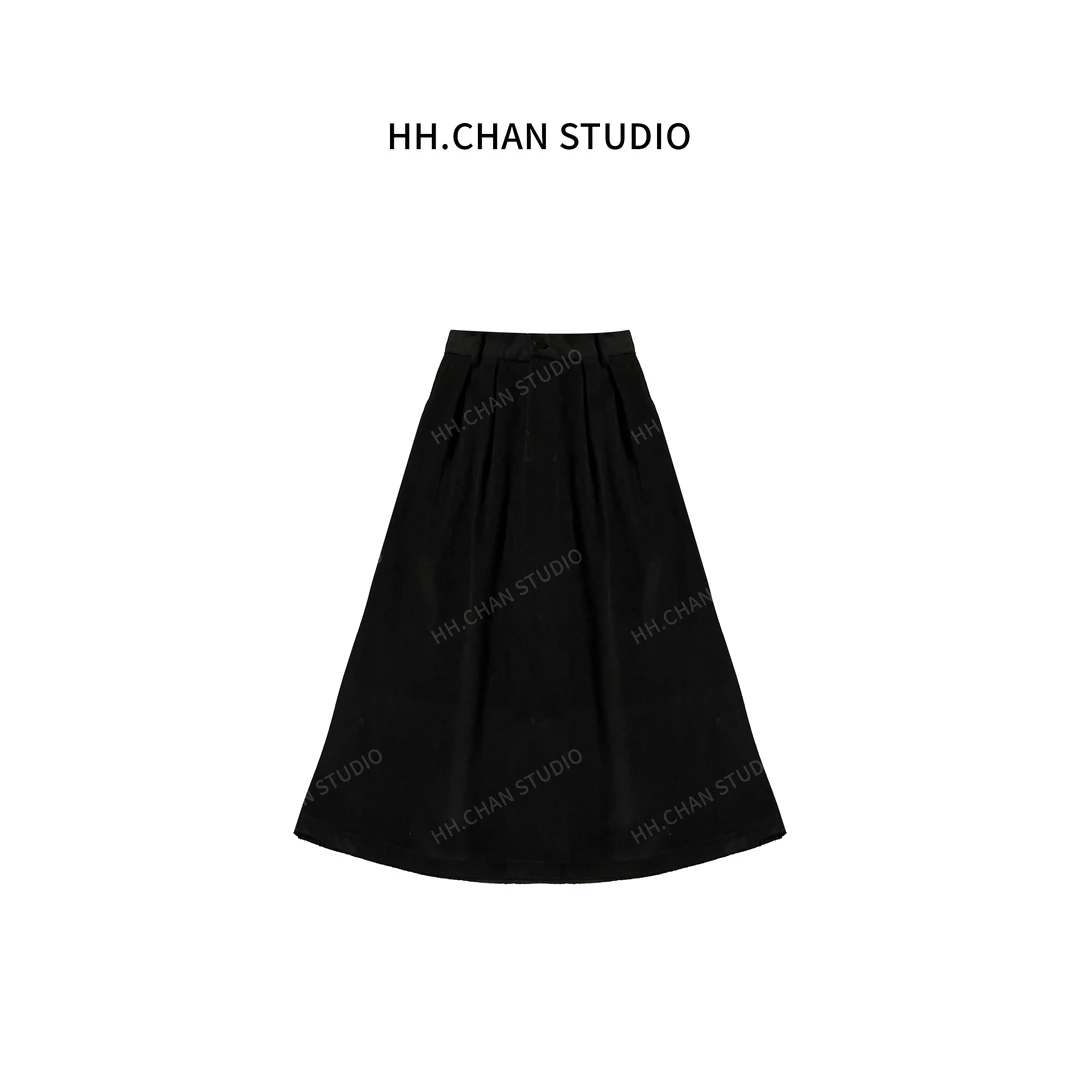 HH.CHAN“爱乐之城”高定稀有羊毛毛呢黑色半身裙